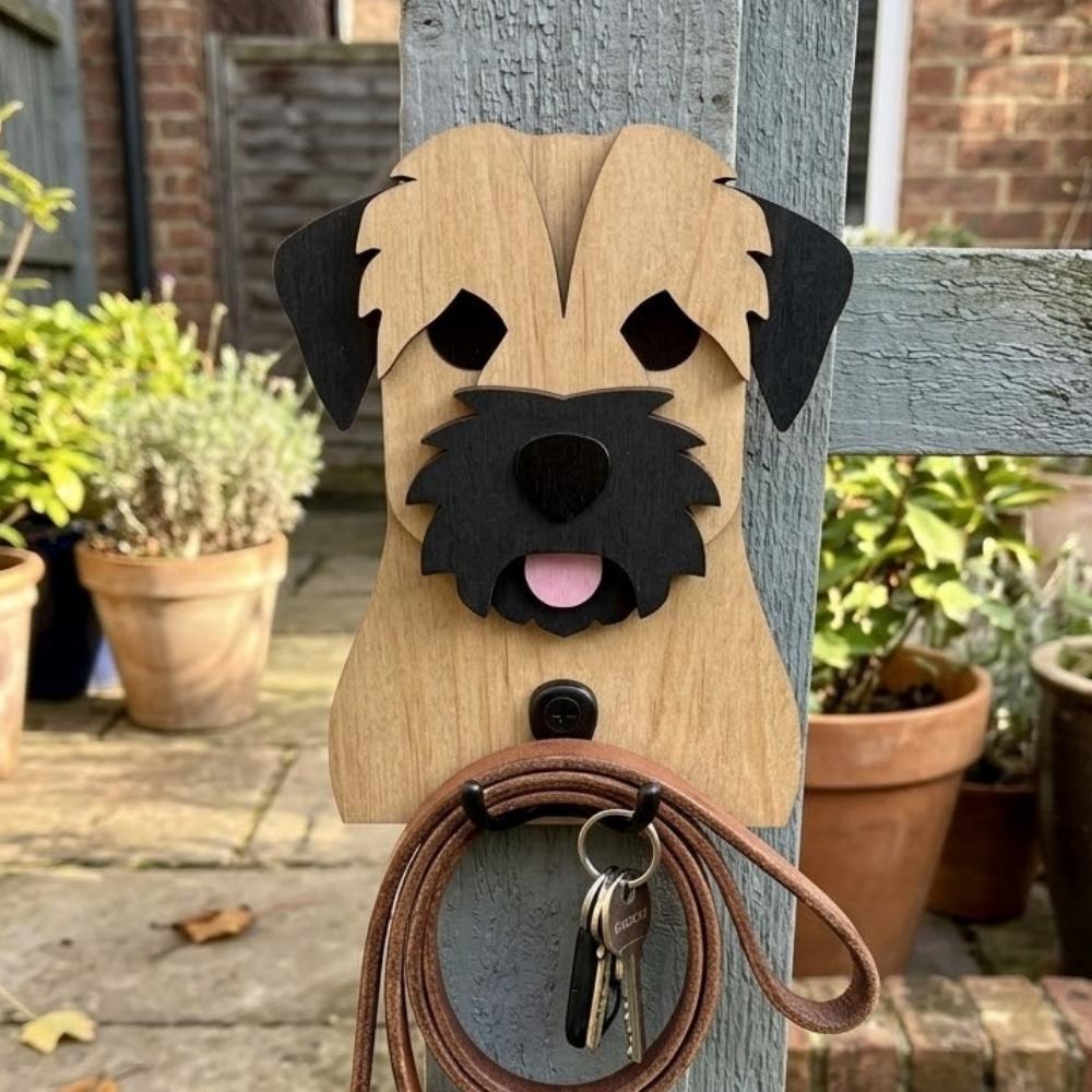 Border Terrier wooden dog wall hook key and leash holder for home entryway organizer