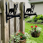 Boston terrier metal hanging basket bracket mounted on outdoor wall for plant decoration