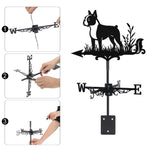 Boston Terrier metal weather vane with directional arrows and mounting rod, outdoor roof and garden decoration