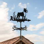 Boston Terrier metal weather vane with directional arrows and mounting rod, outdoor roof and garden decoration
