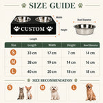 Custom elevated pet bowl stand size guide with S, M and L options