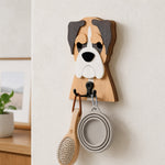 Wooden boxer dog wall hook key and leash holder for home entryway organizer