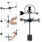 Boy fishing metal weather vane with directional arrows and mounting rod, outdoor roof and garden decoration