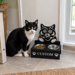 Personalized british shorthair cat metal cat bowl stand with custom name cutout and two removable feeding bowls