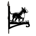 Bull terrier metal hanging basket bracket mounted on outdoor wall for plant decoration