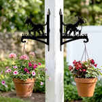Bull terrier metal hanging basket bracket mounted on outdoor wall for plant decoration