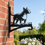 Bull terrier metal hanging basket bracket mounted on outdoor wall for plant decoration