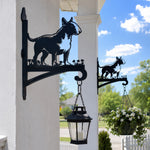 Bull terrier metal hanging basket bracket mounted on outdoor wall for plant decoration