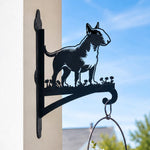 Bull terrier metal hanging basket bracket mounted on outdoor wall for plant decoration