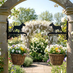 Bull terrier metal hanging basket bracket mounted on outdoor wall for plant decoration