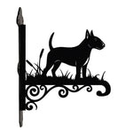 Bull terrier metal hanging basket bracket mounted on outdoor wall for plant decoration