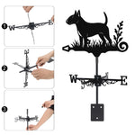 Bull Terrier metal weather vane with directional arrows and mounting rod, outdoor roof and garden decoration