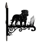 Bullmastiff metal hanging basket bracket mounted on outdoor wall for plant decoration