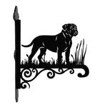Bullmastiff metal hanging basket bracket mounted on outdoor wall for plant decoration