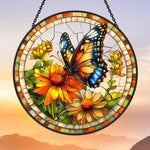 Butterfly sunflower stained glass suncatcher window hanging, suitable for home and garden decoration