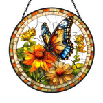 Butterfly sunflower stained glass suncatcher window hanging, suitable for home and garden decoration