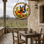 Butterfly sunflower stained glass suncatcher window hanging, suitable for home and garden decoration