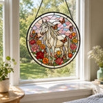 Butterfly white horse stained glass suncatcher window hanging, suitable for home and garden decoration