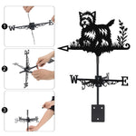 Cairn Terrier metal weather vane with directional arrows and mounting rod, outdoor roof and garden decoration