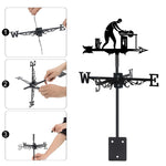 Carpenter metal weather vane with directional arrows and mounting rod, outdoor roof and garden decoration