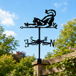 Cat and bird metal weather vane with directional arrows and mounting rod, outdoor roof and garden decoration