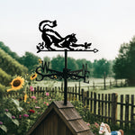 Cat and bird metal weather vane with directional arrows and mounting rod, outdoor roof and garden decoration