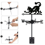 Cat and butterfly metal weather vane with directional arrows and mounting rod, outdoor roof and garden decoration
