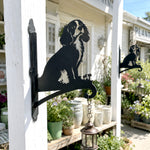 Cavalier king charles spaniel metal hanging basket bracket mounted on outdoor wall for plant decoration