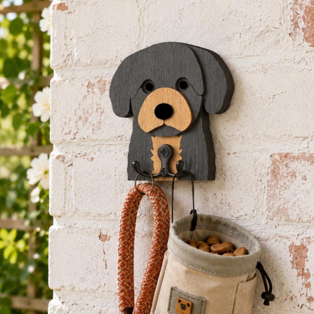 Wooden cavoodle dog wall hook key and leash holder for home entryway organizer