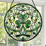 Celtic knot shamrock irish stained glass suncatcher window hanging, suitable for home and garden decoration