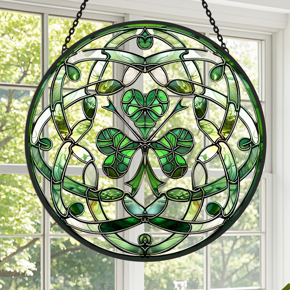 Celtic knot shamrock irish stained glass suncatcher window hanging, suitable for home and garden decoration