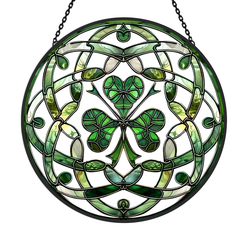 Celtic knot shamrock irish stained glass suncatcher window hanging, suitable for home and garden decoration
