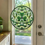 Celtic knot shamrock irish stained glass suncatcher window hanging, suitable for home and garden decoration