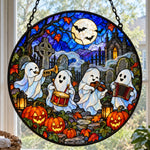 Cemetery Ghost Band Halloween stained glass suncatcher window hanging, suitable for home and garden decoration