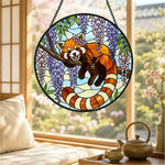 Charming wisteria garland red panda stained glass suncatcher window hanging, suitable for home and garden decoration