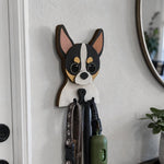 Wooden chihuahua dog wall hook key and leash holder for home entryway organizer