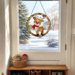Christmas red nosed reindeer stained glass suncatcher window hanging, suitable for home and garden decoration