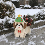 Christmas Shih Tzu dog planter filled with fresh flowers is placed in the garden