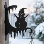 Christmas snowman metal hanging basket bracket mounted on outdoor wall for plant decoration