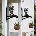 Christmas stocking metal hanging basket bracket mounted on outdoor wall for plant decoration