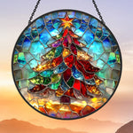 Christmas tree star stained glass suncatcher window hanging, suitable for home and garden decoration
