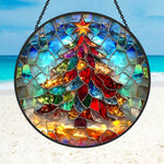 Christmas tree star stained glass suncatcher window hanging, suitable for home and garden decoration