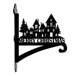 Christmas village metal hanging basket bracket mounted on outdoor wall for plant decoration