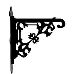 Classic baroque scrollwork metal hanging basket bracket mounted on outdoor wall for plant decoration