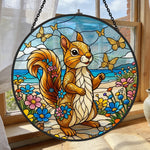 Coastal beach squirrel with butterflies stained glass suncatcher window hanging, suitable for home and garden decoration