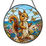 Coastal beach squirrel with butterflies stained glass suncatcher window hanging, suitable for home and garden decoration