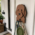 Wooden cockapoo dog wall hook key and leash holder for home entryway organizer