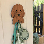 Wooden cockapoo dog wall hook key and leash holder for home entryway organizer