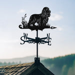 Cocker Spaniel metal weather vane with directional arrows and mounting rod, outdoor roof and garden decoration