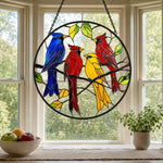 Colorful songbirds stained glass suncatcher window hanging, suitable for home and garden decoration